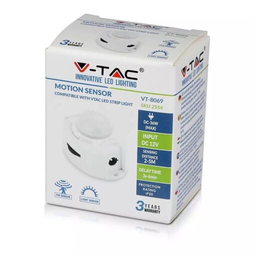 Ανιχνευτής κίνησης 12V για LED ταινίες max 36W Λευκό V-TAC – 2554
