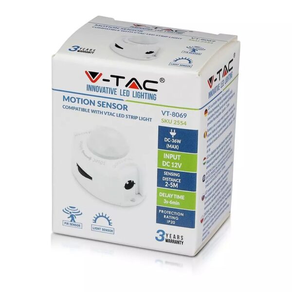 Ανιχνευτής κίνησης 12V για LED ταινίες max 36W Λευκό V-TAC – 2554