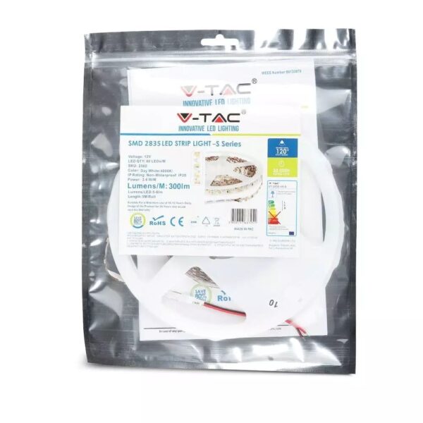 LED Ταινία 3.6W V-TAC Dimmable σε Σχήμα S 300lm/m Φυσικό 4000K 5 Μέτρα – 212560