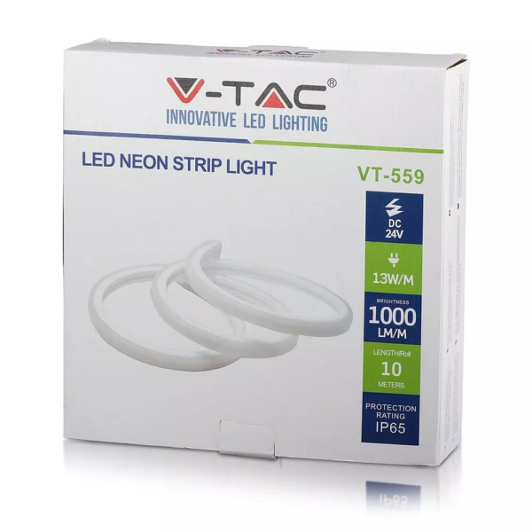 Neon Flex Backlite LED 13W V-TAC 10 Μέτρα IP65 24V Θερμό Λευκό 3000K – 2568