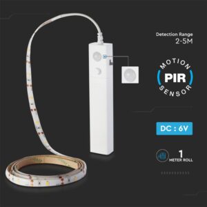 Σετ εύκαμπτης ταινίας LED 1m 2.4W με αισθητήρα κίνησης για Ντουλάπες V-TAC 120° 200lm IP65 Θερμό 3000K – 2573