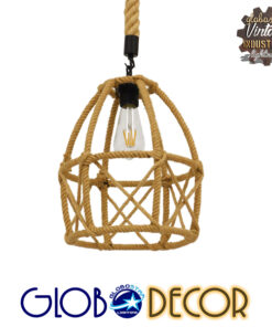 GloboStar® TELAN 01615 Vintage Κρεμαστό Φωτιστικό Οροφής Μονόφωτο 1 x E27 Πλέγμα με Μπεζ Σχοινί Φ30 x Υ38cm