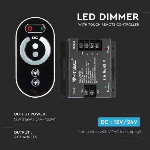 Controller με Τηλεχειριστήριο Αφής RF για Ταινίες LED 216W/432W V-TAC – 2590