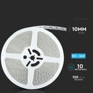 LED Ταινία 7.2W 24V V-TAC 600lm/m Αδιάβροχη IP65 Θερμό 3000K 10 Μέτρα – 212625