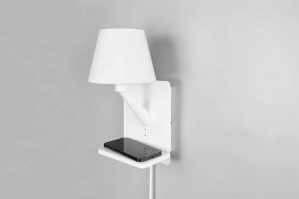 Φωτιστικό Τοίχου Λευκό Ματ COMFORT 1xE14 με USB & Ασύρματο Φορτιστή Trio Lighting – 262670131