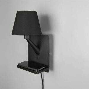 Φωτιστικό Τοίχου Μαύρο Ματ COMFORT 1xE14 με USB & Ασύρματο Φορτιστή Trio Lighting – 262670132