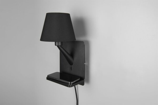 Φωτιστικό Τοίχου Μαύρο Ματ COMFORT 1xE14 με USB & Ασύρματο Φορτιστή Trio Lighting – 262670132