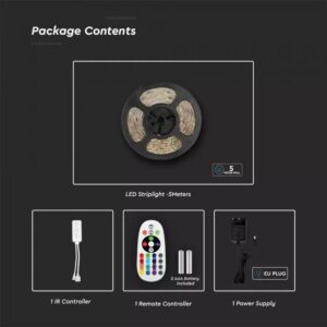 Wi-Fi Σετ 5 μέτρα Ταινίας LED 4W V-TAC IP65 Πολύχρωμη RGB+3000K-6400K Συμβατή Με Amazon Alexa & Google Home – 2628