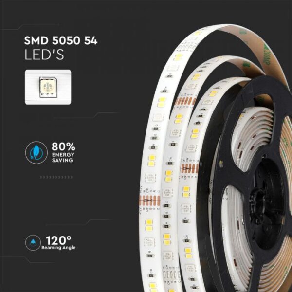 Wi-Fi Σετ 5 μέτρα Ταινίας LED 4W V-TAC IP65 Πολύχρωμη RGB+3000K-6400K Συμβατή Με Amazon Alexa & Google Home – 2628
