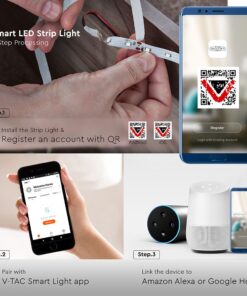 Wi-Fi Σετ 5 μέτρα Ταινίας LED 4W V-TAC IP65 Πολύχρωμη RGB+3000K-6400K Συμβατή Με Amazon Alexa & Google Home – 2628