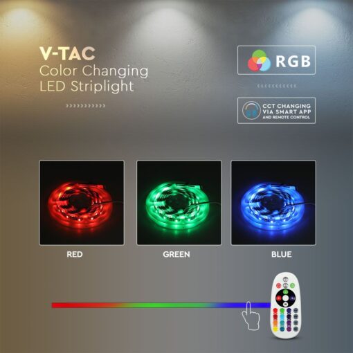 Wi-Fi Σετ 5 μέτρα Ταινίας LED 4W V-TAC IP65 Πολύχρωμη RGB+3000K-6400K Συμβατή Με Amazon Alexa & Google Home – 2628
