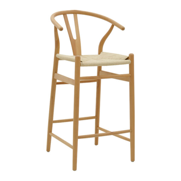 Bar stool Wishbone pakoworld natural beech wood-natural rope 53x54x107cm 263-000003