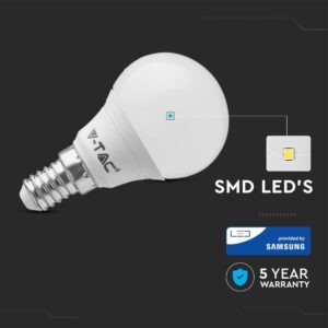 LED Λάμπα E14 P45 4.5W V-TAC Samsung Chip High Lumen Θερμό Λευκό 3000K – 264