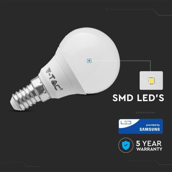 LED Λάμπα E14 P45 4.5W V-TAC Samsung Chip High Lumen Θερμό Λευκό 3000K – 264