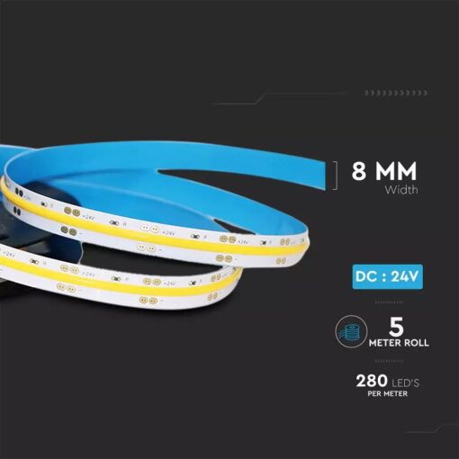 LED Ταινία 10W 24V COB V-TAC 800lm/m Ψυχρό 6400K 5 Μέτρα – 212654