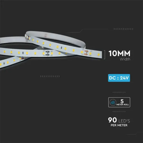 LED Ταινία 4W V-TAC Dimmable 24V 800lm/m CRI >90 Θερμό 3000K 5 Μέτρα – 2696