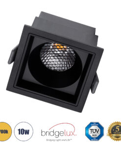 GloboStar® PLUTO-M 60275 Χωνευτό LED Spot Downlight TrimLess Μ8.4xΠ8.4cm 10W 1250lm 38° AC 220-240V IP20 Μ8.4 x Π8.4 x Υ5.9cm – Τετράγωνο – Μαύρο & Anti-Glare HoneyComb – Θερμό Λευκό 2700K – Bridgelux COB – 5 Years Warranty