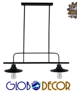 GloboStar® REGAL 01007 Vintage Industrial Φωτιστικό Οροφής Δίφωτο Μαύρο Μεταλλικό Ράγα Μ67 x Π26 x Υ85cm