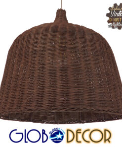 GloboStar® BAHAMAS 01369 Vintage Κρεμαστό Φωτιστικό Οροφής Μονόφωτο 1 x E27 Καφέ Σκούρο Ξύλινο Ψάθινο Bamboo Φ60 x Υ60cm