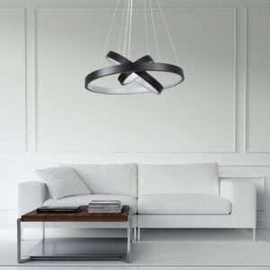 GloboStar® NEMESIS TRIO 61167-DECO Κρεμαστό Φωτιστικό Δαχτυλίδι-Κύκλος LED CCT 100W 12123lm 360° AC 220-240V – Εναλλαγή Φωτισμού μέσω Τηλεχειριστηρίου All In One Ψυχρό 6000k+Φυσικό 4500k+Θερμό 2700k Dimmable Φ25+40+60cm – Μαύρο – 3 Years Warranty