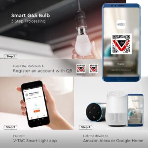 Wi-Fi Λάμπα LED 4.5W E27 G45 V-TAC Smart Home 180° 470lm 2700K-6400K+RGB – 2755