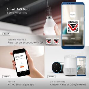 Wi-Fi Λάμπα LED 4.8W E14 P45 V-TAC Smart Home 180° 450lm 2700K-6400K+RGB – 212756