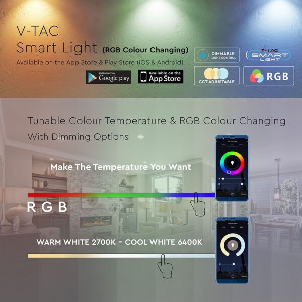Wi-Fi Λάμπα LED 4.8W E14 P45 V-TAC Smart Home 180° 450lm 2700K-6400K+RGB – 212756