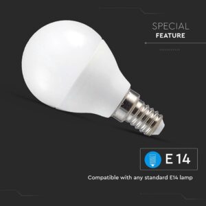 Wi-Fi Λάμπα LED 4.8W E14 P45 V-TAC Smart Home 180° 450lm 2700K-6400K+RGB – 212756