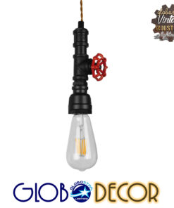 GloboStar® SPOUT 01415 Vintage Industrial Κρεμαστό Φωτιστικό Οροφής Μονόφωτο 1 x E27 Μαύρο Μεταλλικό Μ5 x Π7.5 x Y20cm