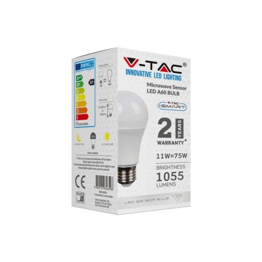 LED Λάμπα E27 A60 11W 200° 1055lm V-TAC με Αισθητήρα Κίνησης Ψυχρό 6400K V-TAC – 2765