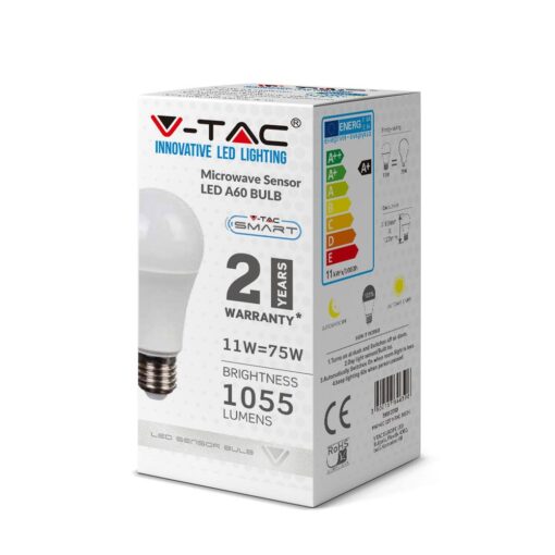LED Λάμπα E27 A60 11W 200° 1055lm V-TAC με Αισθητήρα Κίνησης Ψυχρό 6400K V-TAC – 2765