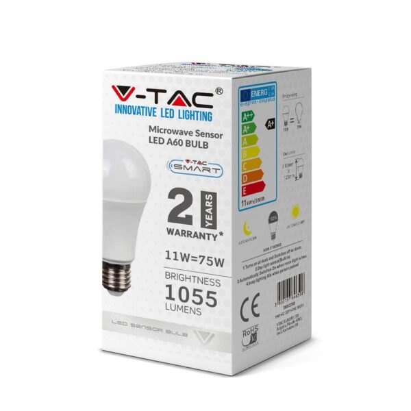 LED Λάμπα E27 A60 11W 200° 1055lm V-TAC με Αισθητήρα Κίνησης Φυσικό 4000K V-TAC - 2764