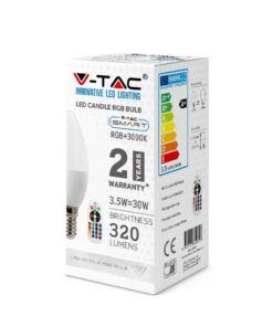 LED Λάμπα E14 Κερί με Τηλεχειριστήριο RF 3.5W V-TAC 200° 320lm RGB+Φυσικό 4000K – 2770