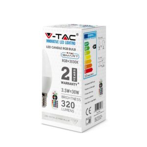LED Λάμπα E14 Κερί με Τηλεχειριστήριο RF 3.5W V-TAC 200° 320lm RGB+Φυσικό 4000K – 2770