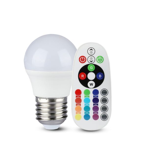 LED Λάμπα E27 G45 με Τηλεχειριστήριο RF GU10 3.5W V-TAC 180° 320lm RGB+Ψυχρό Λευκό 6400K – 2774