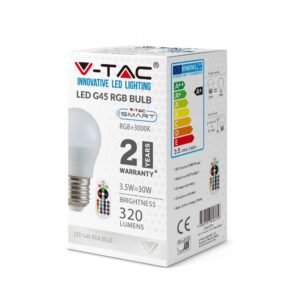 LED Λάμπα E27 G45 με Τηλεχειριστήριο RF GU10 3.5W V-TAC 180° 320lm RGB+Φυσικό Λευκό 4000K – 2773