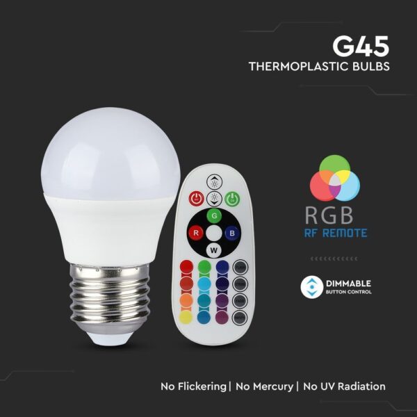 LED Λάμπα E27 G45 με Τηλεχειριστήριο RF GU10 3.5W V-TAC 180° 320lm RGB+Φυσικό Λευκό 4000K – 2773