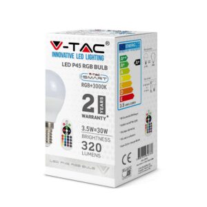 LED Λάμπα E14 Γλομπάκι με Τηλεχειριστήριο RF 3.5W V-TAC 180° 320lm RGB+Ψυχρό 6400K – 2777