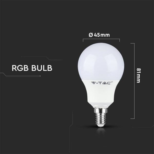 LED Λάμπα E14 Γλομπάκι με Τηλεχειριστήριο RF 3.5W V-TAC 180° 320lm RGB+Ψυχρό 6400K – 2777