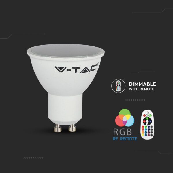 LED Spot Λάμπα με Τηλεχειριστήριο RF GU10 5.5W V-TAC 110° 420lm RGB+Θερμό Λευκό 3000K – 212778