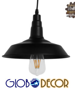GloboStar® RAY 01050 Vintage Industrial Κρεμαστό Φωτιστικό Οροφής Μονόφωτο 1 x E27 Μαύρο Μεταλλικό Καμπάνα Φ26 x Y25cm