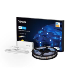GloboStar® 80098 SONOFF L3-5M RGB Smart LED Strip Light WiFi 2.4GHz 90 SMD/M 5050 5m Roll & Power Adapter DC 5V Max 10W