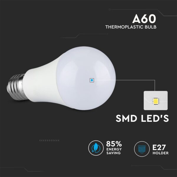 LED Λάμπα E27 A60 6.5W V-TAC Evolution 200° 1055lm Φυσικό 4000K – 2807