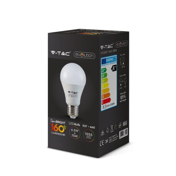 LED Λάμπα E27 A60 6.5W V-TAC Evolution 200° 1055lm Φυσικό 4000K – 2807