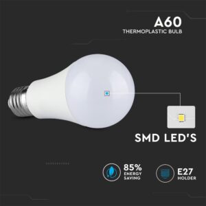 LED Λάμπα E27 A60 9.5W V-TAC Evolution 200° 1521lm Φυσικό 4000K – 2810