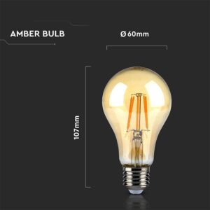 LED Λάμπα E27 Α60 4W Filament Amber V-TAC PRO Samsung Chip 300° 350lm 2200K – 282