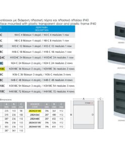 Επίτοιχος Πλαστικός Πίνακας 36 Θέσεων 2 Σειρών με Διάφανη Πλαστική Πόρτα ACA – 282N2X18C