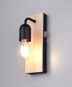 Φωτιστοικό Τοίχου Φυσικό Ξύλο & Μαύρο 1xE27 IP44 με Διακόπτη Trio Lighting – 284470132