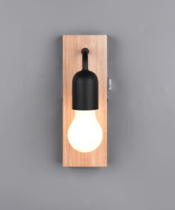 Φωτιστοικό Τοίχου Φυσικό Ξύλο & Μαύρο 1xE27 IP44 με Διακόπτη Trio Lighting – 284470132