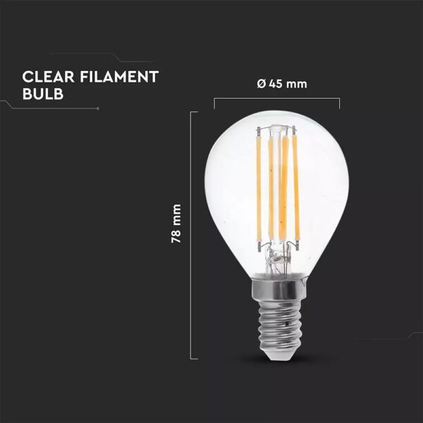 LED Λάμπα E14 P45 6W Filament V-TAC 300° 600lm Θερμό 3000K – 2845